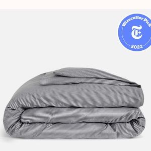 Brooklinen Classic Percale Duvet Cover Queen - Graphite and Steel Oxford Stripe